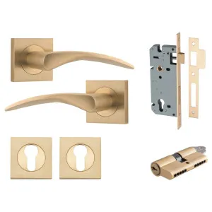 Oxford Lever Square Rose Entrance Kit w Separate High Security Lock Brushed Brass by Iver, a Door Hardware for sale on Style Sourcebook