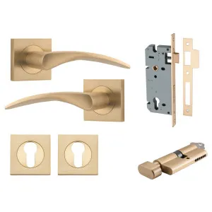 Oxford Lever Square Rose Entrance Kit w Separate High Security Lock Brushed Brass by Iver, a Door Hardware for sale on Style Sourcebook