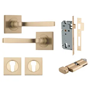 Annecy Lever Square Rose Entrance Kit w Separate High Security Lock Brushed Brass by Iver, a Door Hardware for sale on Style Sourcebook
