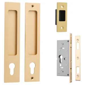 Rectangular Sliding Door Pull Entrance Kit w High Security Lock Brushed Brass by Iver, a Door Hardware for sale on Style Sourcebook