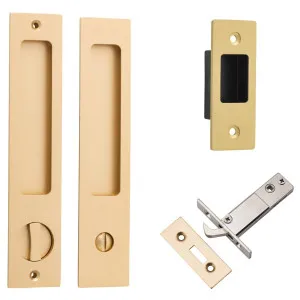 Rectangular Sliding Door Pull Privacy Kit with Privacy Turn Brushed Brass by Iver, a Door Hardware for sale on Style Sourcebook