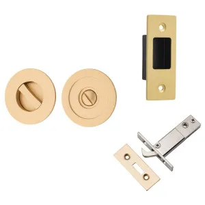 Round Sliding Door Pull Privacy Kit with Inbuilt Privacy Turn Brushed Brass by Iver, a Door Hardware for sale on Style Sourcebook