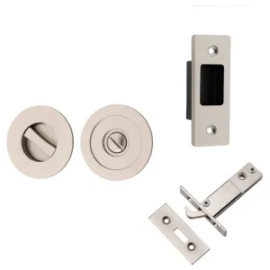 Round Sliding Door Pull Privacy Kit with Inbuilt Privacy Turn Satin Nickel by Iver, a Door Hardware for sale on Style Sourcebook