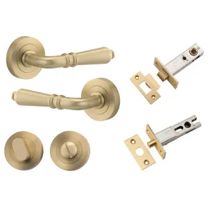 Sarlat Lever Round Rose Privacy Kit w Separate Privacy Turn Brushed Brass by Iver, a Door Hardware for sale on Style Sourcebook