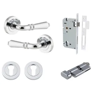 Sarlat Lever Round Rose Entrance Kit with Separate High Security Lock Polished Chrome by Iver, a Door Hardware for sale on Style Sourcebook