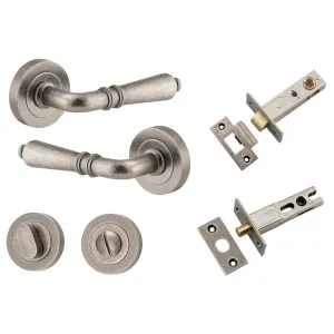 Sarlat Lever Round Rose Privacy Kit w Separate Privacy Turn Distressed Nickel by Iver, a Door Hardware for sale on Style Sourcebook