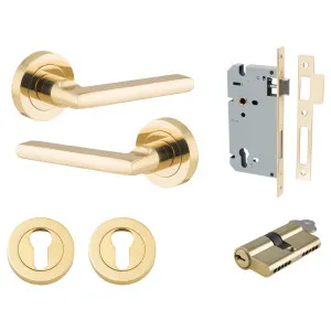 Baltimore Lever Round Rose Entrance Kit w Separate High Security Lock Polished Brass by Iver, a Door Hardware for sale on Style Sourcebook