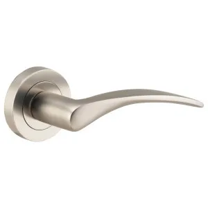 Oxford Lever on Round Rose, Satin Nickel by Iver, a Door Hardware for sale on Style Sourcebook
