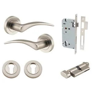 Oxford Lever Round Rose Entrance Kit w Separate High Security Lock Satin Nickel by Iver, a Door Hardware for sale on Style Sourcebook