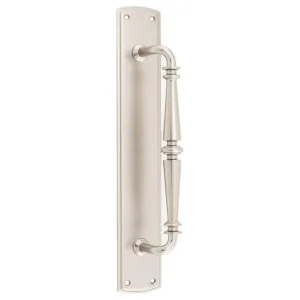 Sarlat Door Pull Handle on Backplate, Satin Nickel by Iver, a Door Hardware for sale on Style Sourcebook