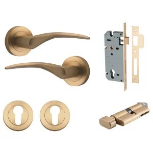 Oxford Lever Round Rose Entrance Kit w Separate High Security Lock Brushed Brass by Iver, a Door Hardware for sale on Style Sourcebook