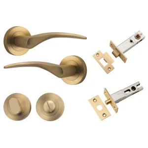 Oxford Lever Round Rose Privacy Kit with Separate Privacy Turn Brushed Brass by Iver, a Door Hardware for sale on Style Sourcebook