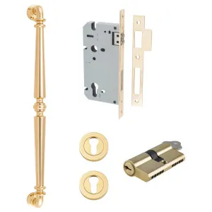 Sarlat Pull Handle 450mm Entrance Kit w Separate High Security Lock Polished Brass by Iver, a Door Hardware for sale on Style Sourcebook