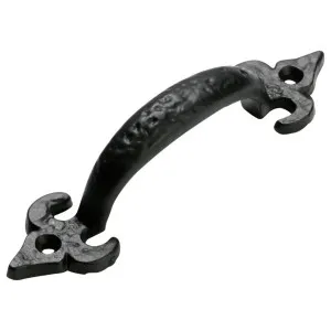 12.5cm Iron Fleur De Lys D-Pull Handle, Matte Blk by Tradco, a Cabinet Hardware for sale on Style Sourcebook