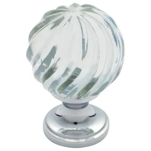 Large Fluted Swirl Glass Cupboard Knob, Chrome by Tradco, a Cabinet Hardware for sale on Style Sourcebook