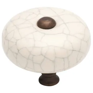 3.8cm Round Crazed Cupboard Knob, Ivory/Atq Brass by Tradco, a Cabinet Hardware for sale on Style Sourcebook