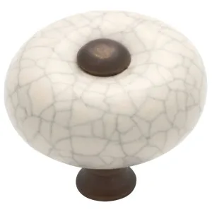3.2cm Round Crazed Cupboard Knob, Ivory/Atq Brass by Tradco, a Cabinet Hardware for sale on Style Sourcebook