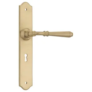 Door Lever Reims Lock Satin Brass H240xW40xP70mm by Tradco, a Door Hardware for sale on Style Sourcebook