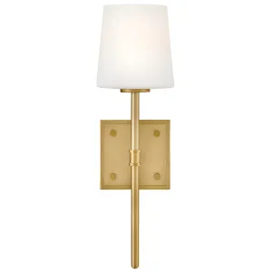 Hinkley Saunders Mid-Century Modern Wall Light with Opal Glass Shade Lacquered Brass by Hinkley, a Wall Lighting for sale on Style Sourcebook