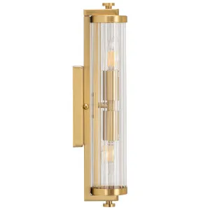 Rockford Tubular Dual Wall Light with Ribbed Glass Diffuser Satin Brass by Lighting Inspirations, a Wall Lighting for sale on Style Sourcebook