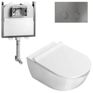 Catalano Sfera Wall Hung Toilet Suite with Slim Soft Close Seat - Includes Rogerseller Cistern & Flushplate Brushed Nickel SFERAWHSLBN by Catalano, a Toilets & Bidets for sale on Style Sourcebook
