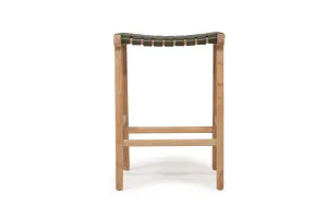 Altadena Leather Saddle Stool - Woven - Olive by Azure Interiors, a Bar Stools for sale on Style Sourcebook