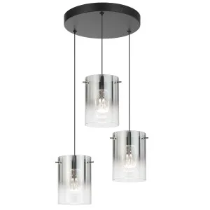 Telbix Crevil 3 Light Modern LED Pendant with Ombre Glass Shades Black with Smoke Glass by Telbix, a Lighting for sale on Style Sourcebook