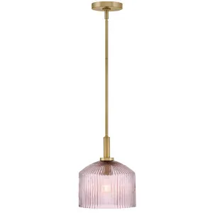 Hinkley Lisette Ribbed Glass Pendant in Classic Brass by Lark Lacquered Brass with Rose Glass by Hinkley, a Lighting for sale on Style Sourcebook