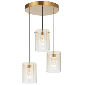 Telbix Crevil 3 Light Modern LED Pendant with Ombre Glass Shades Antique Gold with Amber Glass by Telbix, a Lighting for sale on Style Sourcebook