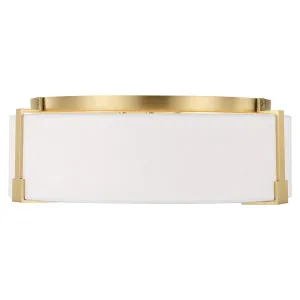 Thom Filicia Bergen Round Flush Mount with White Linen Shade by Visual Comfort Studio Burnished Brass by Visual Comfort & Co - Studio, a Lighting for sale on Style Sourcebook