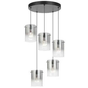 Telbix Crevil 5 Light Modern LED Pendant with  Ombre Glass Shades Black with Smoke Glass by Telbix, a Lighting for sale on Style Sourcebook