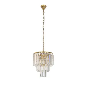Celestial 29cm 4 Light 3 Tier Crystal Glass Chandelier, Satin Brass by Lighting Inspirations, a Chandeliers for sale on Style Sourcebook
