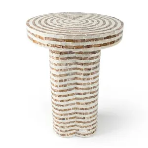 Leif 36cm Round Mother of Pearl Side Table in Mocha Cream by Luxo Furniture, a Side Table for sale on Style Sourcebook