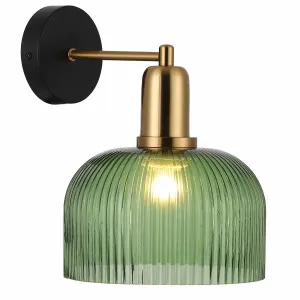 CLA Vintaj Ribbed Glass Dome Wall Light with Antique Brass Accent - Green by Compact Lamps Australia, a Wall Lighting for sale on Style Sourcebook