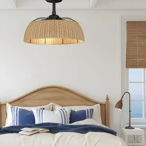 Vencha Harlow Woven Rattan Shade 14" DC Ceiling Fan with LED Light and Remote - Black by Vencha, a Ceiling Fans for sale on Style Sourcebook