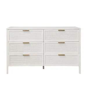 Santorini Hamptons 6 Drawer Timber/Rattan Dresser 140cm White by OneWorld Collection, a Lighting for sale on Style Sourcebook