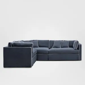 Marbella Modular Sofa Navy W/White Piping - Left Facing by OneWorld Collection, a Decorative Accessories for sale on Style Sourcebook