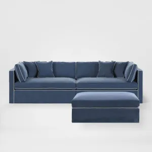 Marbella Modular 4 Seater Sofa Reversible Ottoman Chiase Navy W/White Piping by OneWorld Collection, a Lighting for sale on Style Sourcebook