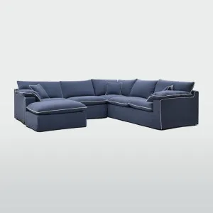 Norfolk 5 Seater Modular with Chaise (Reversible) Navy w/White piping by null, a Plants for sale on Style Sourcebook