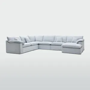 Norfolk 6 Seater Modular with Chaise (Reversible) Beach w/White piping by null, a Plants for sale on Style Sourcebook