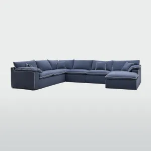 Norfolk 6 Seater Modular with Chaise (Reversible) Navy w/White piping by null, a Plants for sale on Style Sourcebook