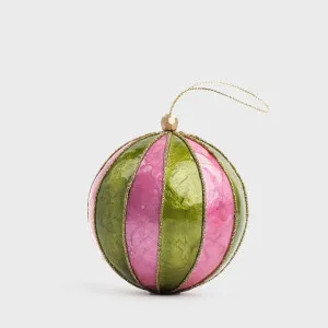 Stripe Handpainted Capiz Bauble Green & Pink by Vixen & Velvet, a Christmas for sale on Style Sourcebook