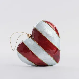 Stripe Capiz Heart Decoration Red & Blue Sml by Vixen & Velvet, a Christmas for sale on Style Sourcebook