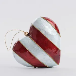 Stripe Capiz Heart Decoration Red & Blue Med by Vixen & Velvet, a Christmas for sale on Style Sourcebook