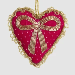 Beaded Bow Heart Decoration Fuchsia by Vixen & Velvet, a Christmas for sale on Style Sourcebook