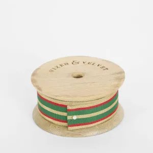 Designer Grosgrain Stripe Green, Gold & Red 25 mm x 10m by Vixen & Velvet, a Christmas for sale on Style Sourcebook