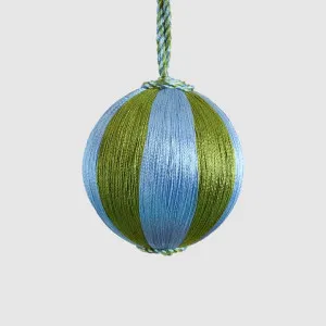 Silk Stripe Bauble Small Green & Light Blue by Vixen & Velvet, a Christmas for sale on Style Sourcebook