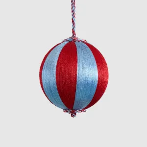 Silk Stripe Bauble Small Red & Light Blue by Vixen & Velvet, a Christmas for sale on Style Sourcebook