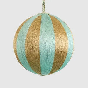 Silk Stripe Bauble Medium Light Blue & Champagne by Vixen & Velvet, a Christmas for sale on Style Sourcebook