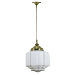 St Kilda 8'' Opal Matte on Cloth Cord Suspension, Polished Brass by Lighting Inspirations, a Fixed Lights for sale on Style Sourcebook